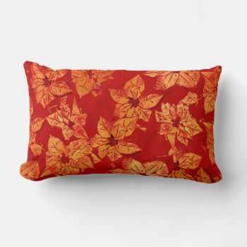 Poinsettia Gold & Red - Lumbar Pillow by LilithDeAnu at Zazzle
