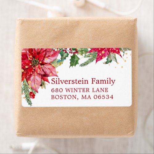 Poinsettia Gold Splatter Shipping Address Label