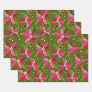 Poinsettia green gift wrap 3 pack