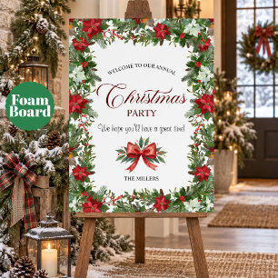 Poinsettia Greenery Christmas Party Welcome Foam Board