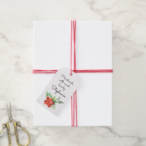 Poinsettia Handmade with Love Name Christmas Gift Tags