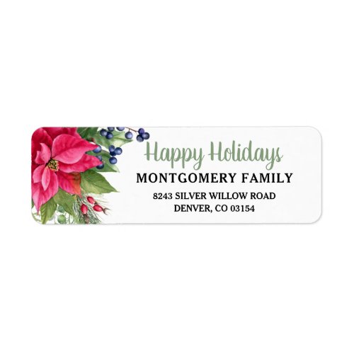 Poinsettia Happy Holidays Return Address Label