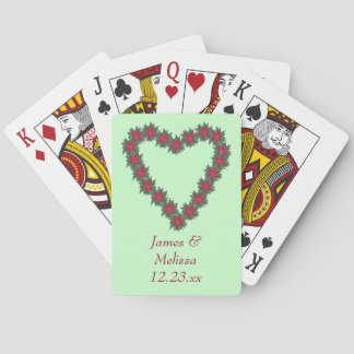 Poinsettia Heart Christmas Playing Cards