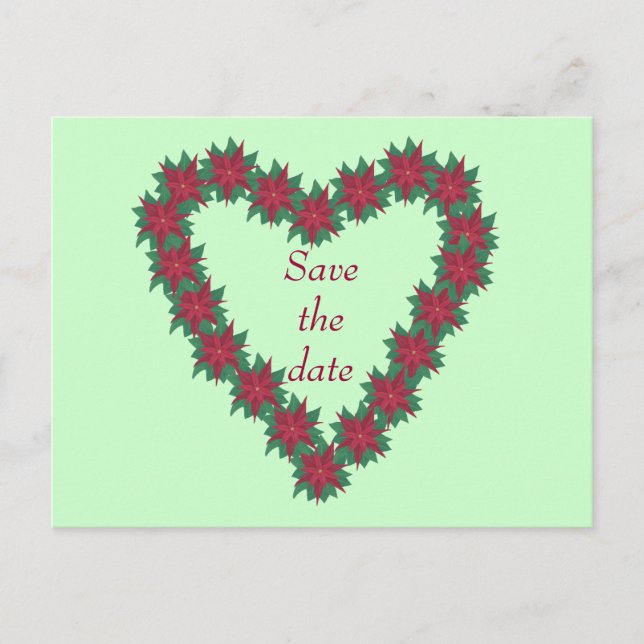 Poinsettia Heart Christmas Save the date Postcards (Front)