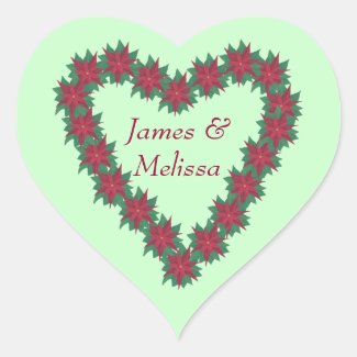 Poinsettia Heart Christmas Wedding Stickers