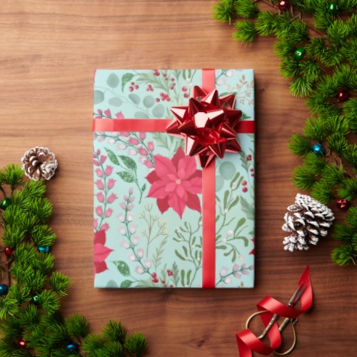 Poinsettia heather floral watercolor glitter   wrapping paper