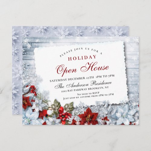 Poinsettia Holiday Christmas Open House Invitation Postcard