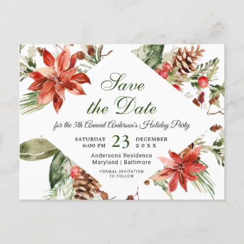 Poinsettia Holiday Christmas Party Save The Date Announcement Postcard