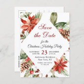 Poinsettia Holiday Christmas Party Save The Date Announcement Postcard (Front/Back)