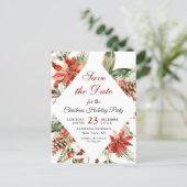 Poinsettia Holiday Christmas Party Save The Date Announcement Postcard (Standing Front)
