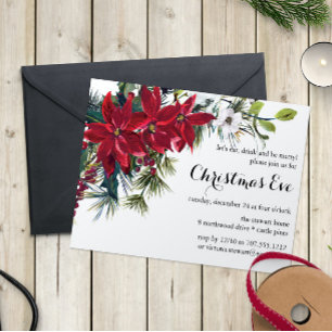 Poinsettia Holiday Floral Christmas Eve Dinner Invitation