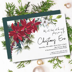 Poinsettia Holiday Floral Christmas Eve Dinner Invitation