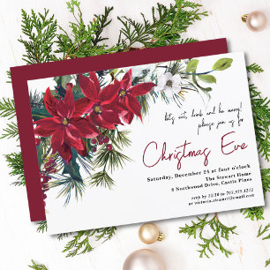 Poinsettia Holiday Floral Christmas Eve Dinner Invitation