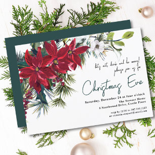 Poinsettia Holiday Floral   Christmas Eve Dinner Invitation