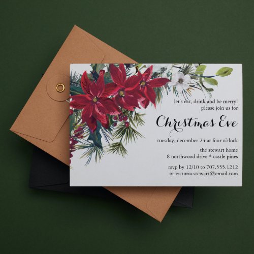 Poinsettia Holiday Floral Christmas Eve Dinner Magnetic Invitation