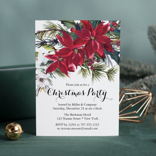 Poinsettia Holiday Floral Christmas Party Company Invitation
