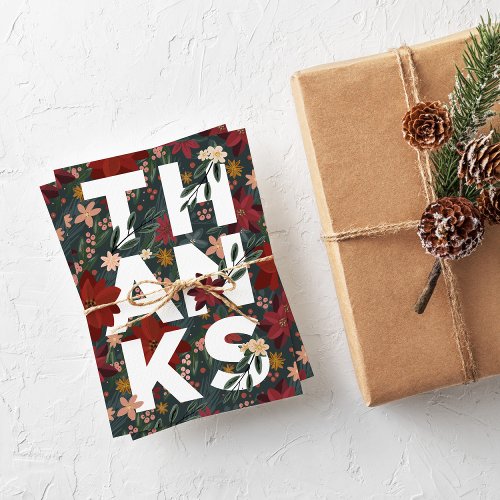 Poinsettia Holiday Floral Thank You Card