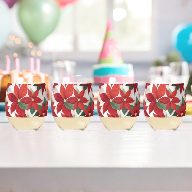 Poinsettia Holiday Glass Tumbler Set ("Festive florals for your holiday table")
