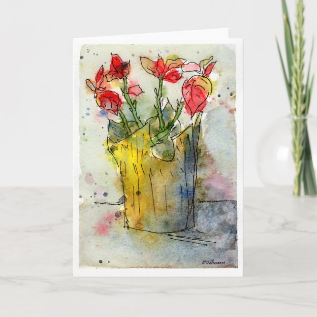 Poinsettia Holiday Greeting Card (Front)