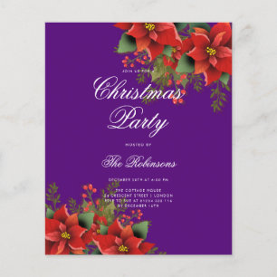 Poinsettia Holiday Invite Program & Menu Purple  Flyer