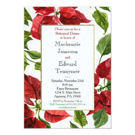 Poinsettia Holiday Rehearsal Dinner Invitation