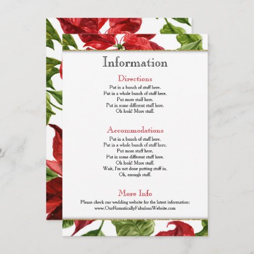 Poinsettia Holiday Wedding Information Details Invitation