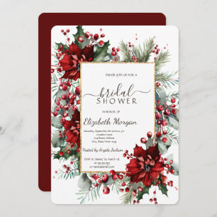 Poinsettia Holiday Winter Bridal Shower Invitation