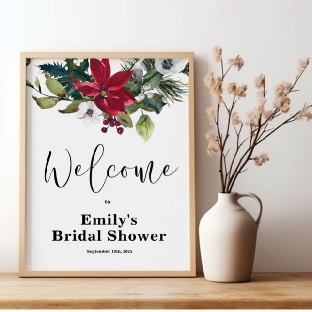Poinsettia Holiday Winter Bridal Shower Welcome Poster (Creator Uploaded)