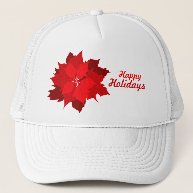 Poinsettia holidays Christmas red and white hat (Front)