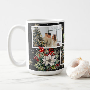 Poinsettia Holly Berries Black Photo Christmas Coffee Mug