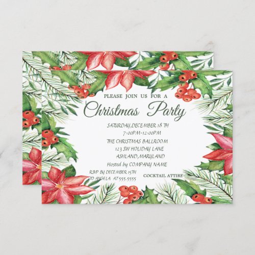 PoinsettiaHolly Berries Company Christmas Party Invitation