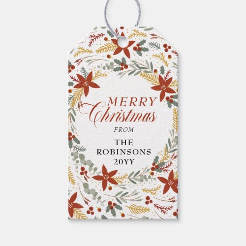 Poinsettia  Holly Berries  Wreath Merry Christmas Gift Tags