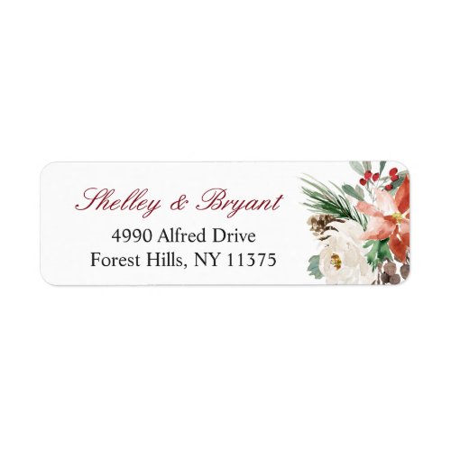 Poinsettia Holly Berry Ivory Floral Holiday Season Label