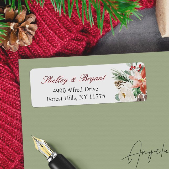 Poinsettia Holly Berry Ivory Floral Holiday Season Label (Creator Uploaded)