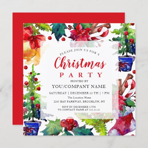 Poinsettia   Holly Berry Ornament Christmas Eve Invitation