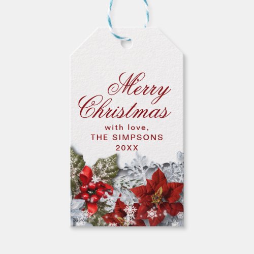 Poinsettia  Holly Berry Rustic Christmas Holiday Gift Tags