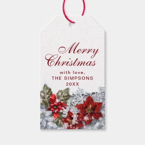 Poinsettia  Holly Berry Rustic Christmas Holiday Gift Tags