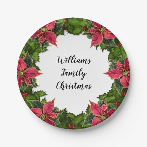 Poinsettia Holly Berry Wreath Script Template Paper Plates
