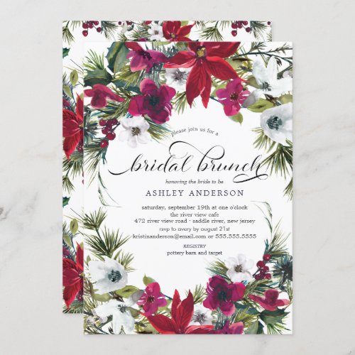 Poinsettia Holly Bridal Shower Brunch Invitation