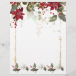 Poinsettia Holly Christmas Letterhead<br><div class="desc">This design features a Christmas composition of Poinsettia,  green holly leaves and red berries,  pine cone and light garland.</div>