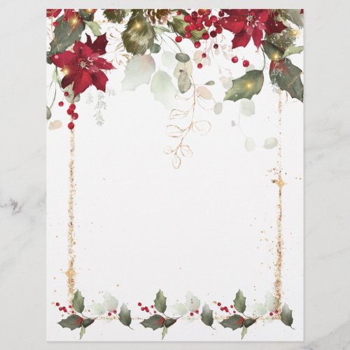 Poinsettia Holly Christmas Letterhead