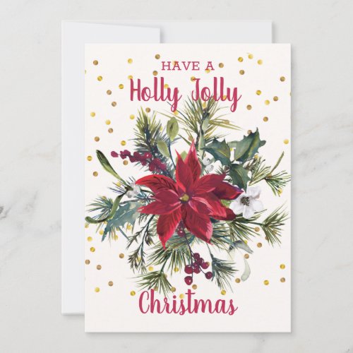 Poinsettia Holly Christmas Party Invitation