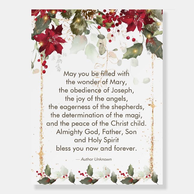 Poinsettia Holly Christmas Prayer Foam Board (Front)