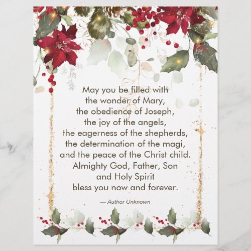 Poinsettia Holly Christmas Prayer Letterhead