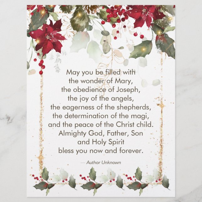 Poinsettia Holly Christmas Prayer Letterhead (Front)
