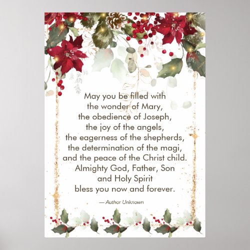Poinsettia Holly Christmas Prayer Poster