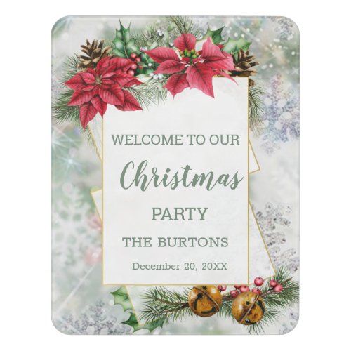 Poinsettia holly mistletoe pine Christmas Door Sign