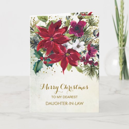 Poinsettia holly pine Christmas Daughter in Law Holiday Card