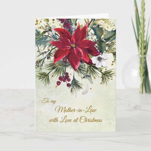 Poinsettia holly pine Christmas Mother in Law Holiday Card