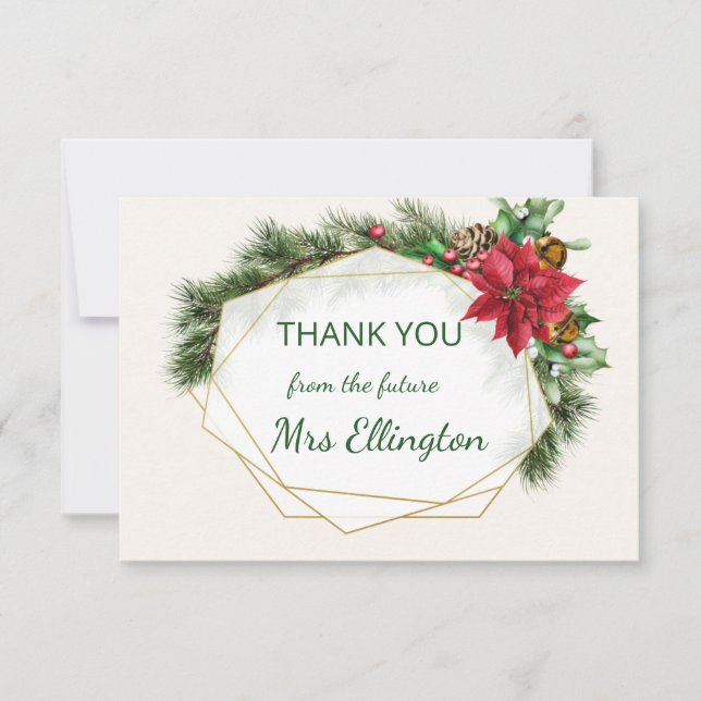 Poinsettia, holly, pine Christmas Thank You (Front)